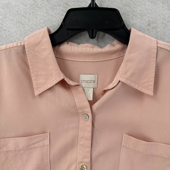 Chicos Button Shirt Womens 2 (US Large) Blush Pink Roll Tab Sleeves - Picture 6 of 15